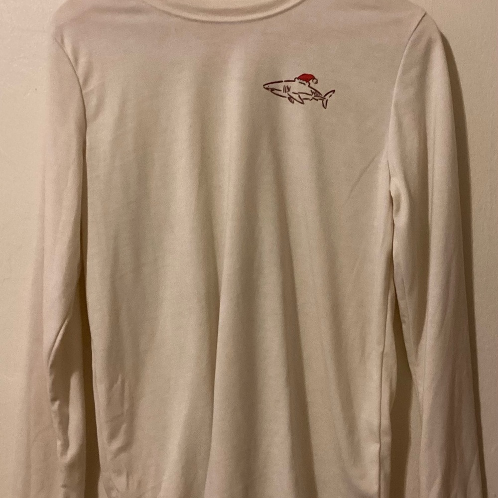 Cat & Jack Beige Cream XXL long top with Shark logo Has Santa Hat (16-18)